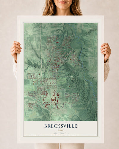 Map of Brecksville, Ohio, 24 x 36 inch print in a white wood frame