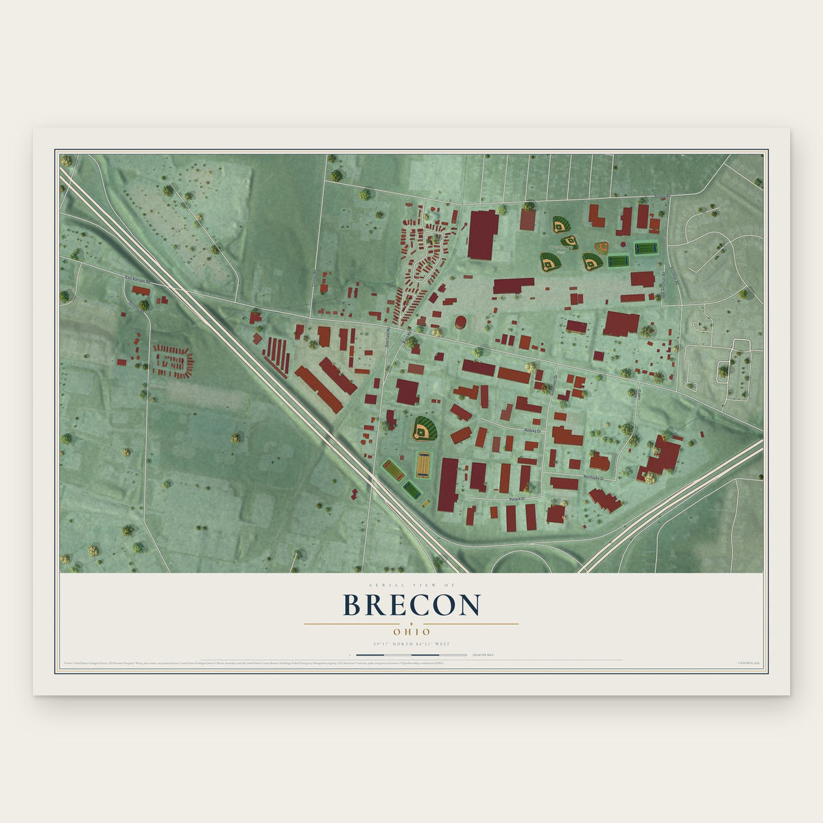 Brecon, Ohio map print, the full design