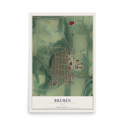 Map of Bremen, Ohio, 12 x 18 inch unframed archival matte print