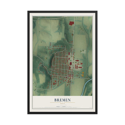 Map of Bremen, Ohio, 12 x 18 inch print in a black wood frame