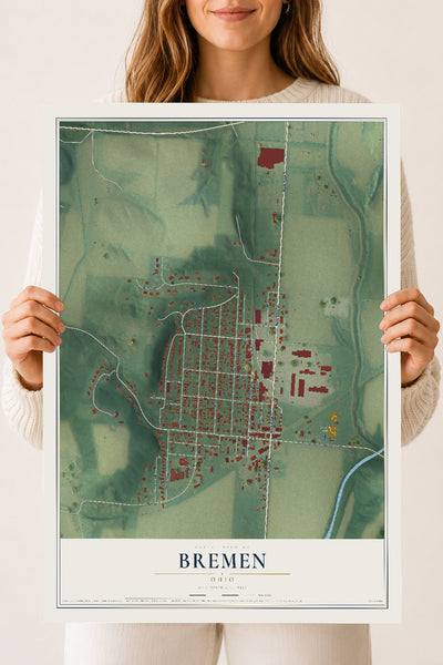 Map of Bremen, Ohio, 18 x 24 inch unframed archival matte print