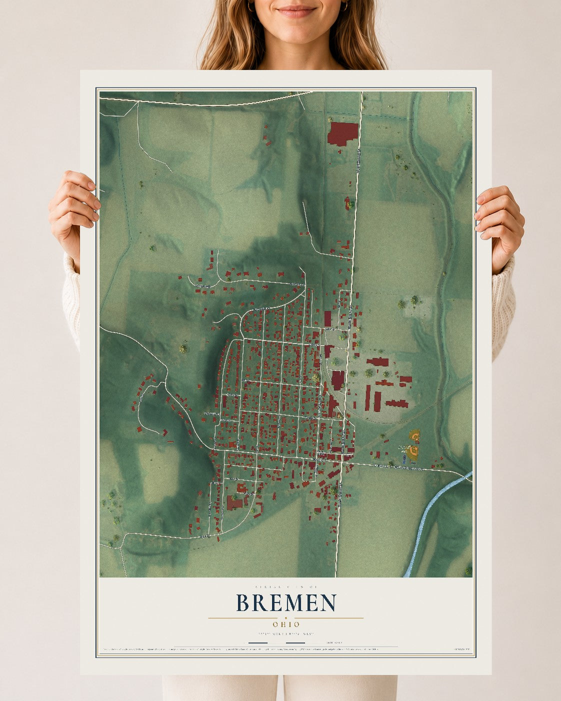 Map of Bremen, Ohio, 24 x 36 inch unframed archival matte print