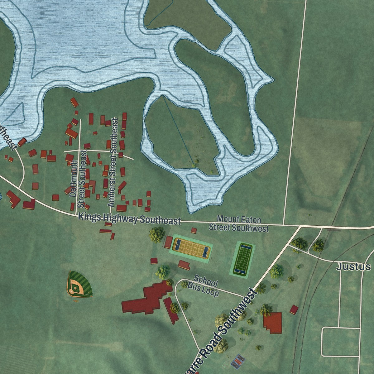 Second close-up of the map of Brewster, Ohio print showing more streets and buildings