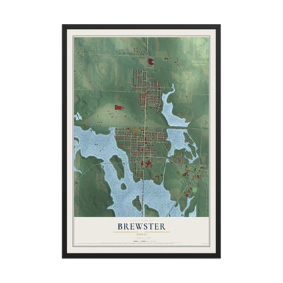 Map of Brewster, Ohio, 12 x 18 inch print in a black wood frame