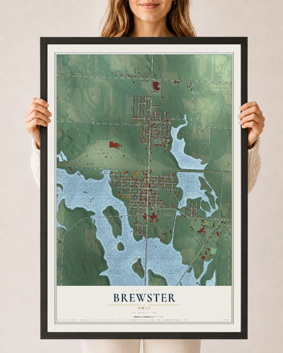 Map of Brewster, Ohio, 24 x 36 inch print in a black wood frame
