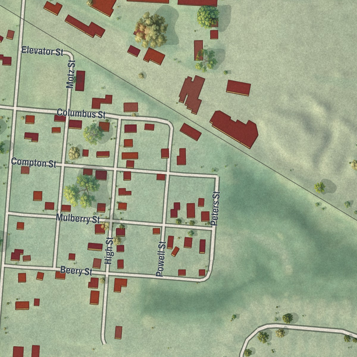 Close-up of the map of Brice, Ohio print showing street and building detail