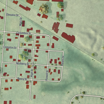 Close-up of the map of Brice, Ohio print showing street and building detail