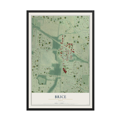 Map of Brice, Ohio, 12 x 18 inch print in a black wood frame