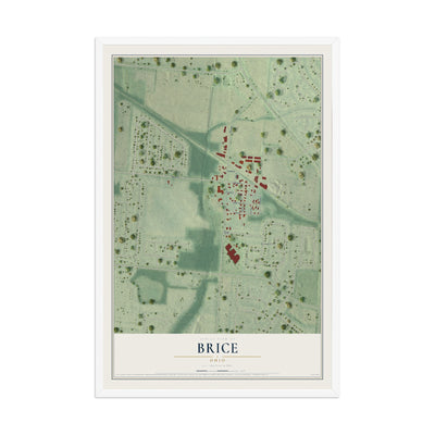 Map of Brice, Ohio, 12 x 18 inch print in a white wood frame