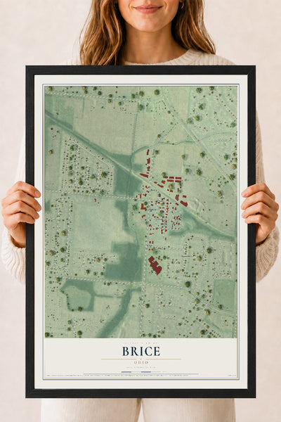Map of Brice, Ohio, 18 x 24 inch print in a black wood frame