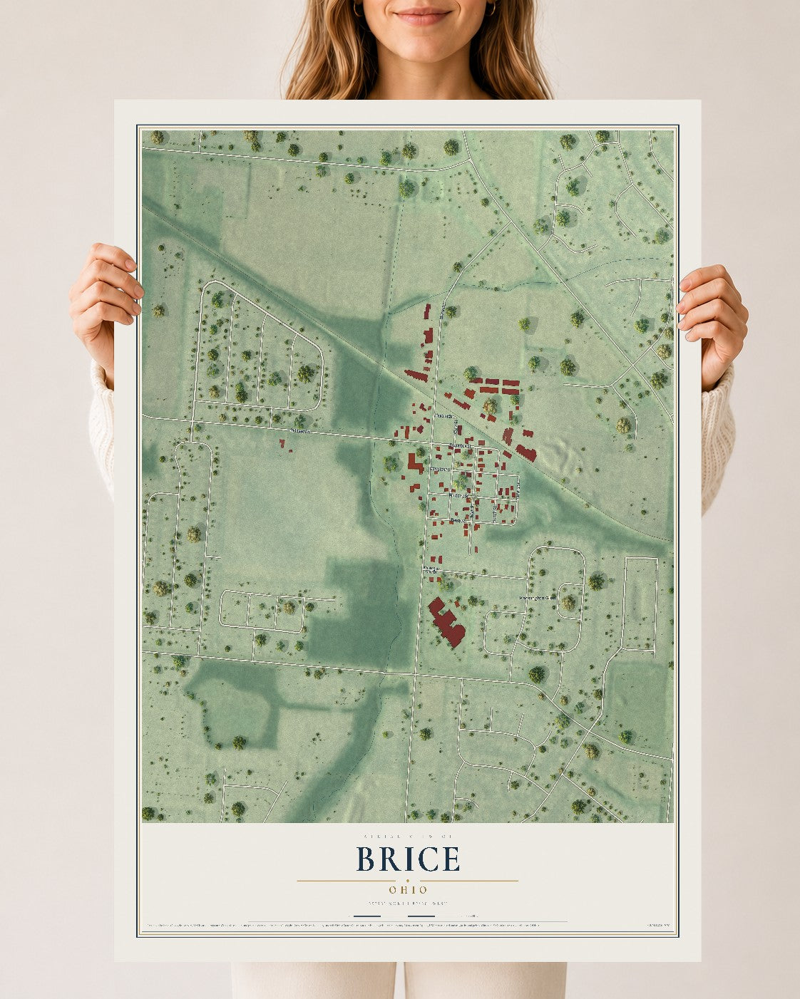 Map of Brice, Ohio, 24 x 36 inch unframed archival matte print