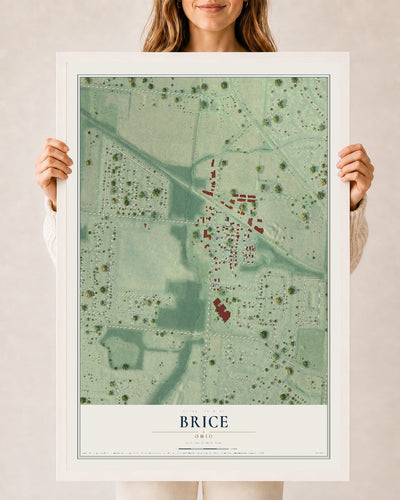 Map of Brice, Ohio, 24 x 36 inch print in a white wood frame
