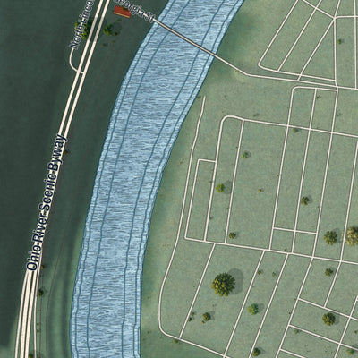 Second close-up of the map of Bridgeport, Ohio print showing more streets and buildings