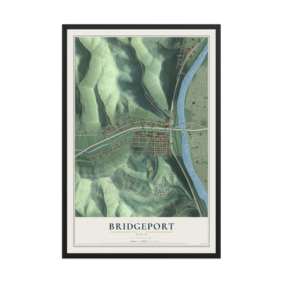 Map of Bridgeport, Ohio, 12 x 18 inch print in a black wood frame