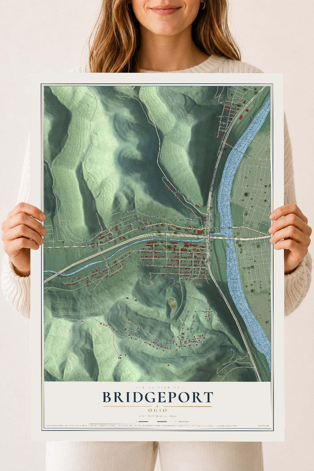 Map of Bridgeport, Ohio, 18 x 24 inch unframed archival matte print