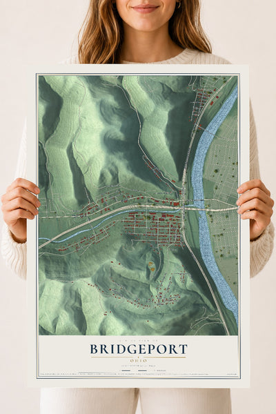 Map of Bridgeport, Ohio, 18 x 24 inch unframed archival matte print