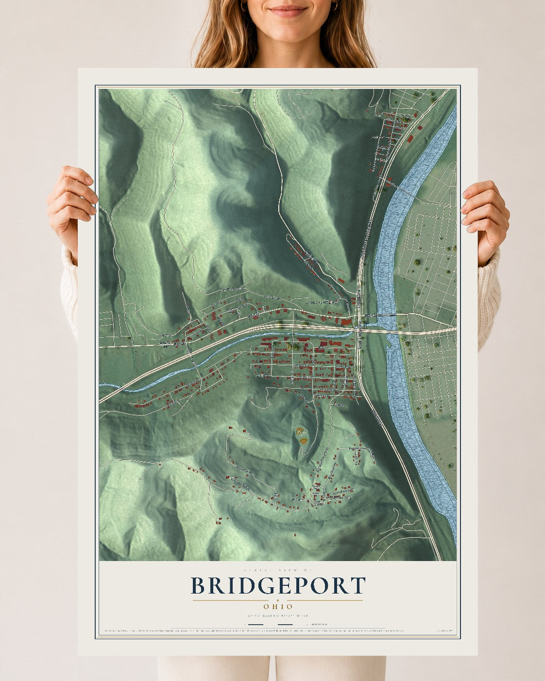 Map of Bridgeport, Ohio, 24 x 36 inch unframed archival matte print