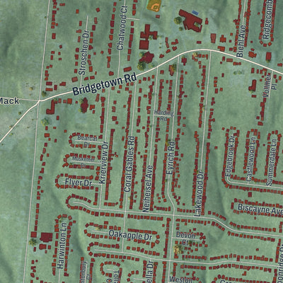 Second close-up of the map of Bridgetown, Ohio print showing more streets and buildings
