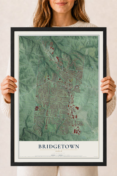 Map of Bridgetown, Ohio, 18 x 24 inch print in a black wood frame