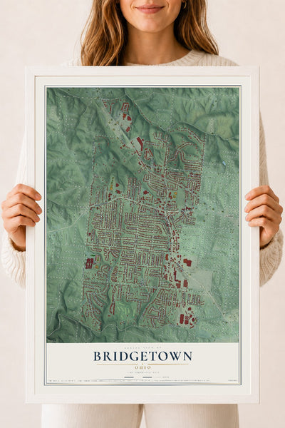 Map of Bridgetown, Ohio, 18 x 24 inch print in a white wood frame