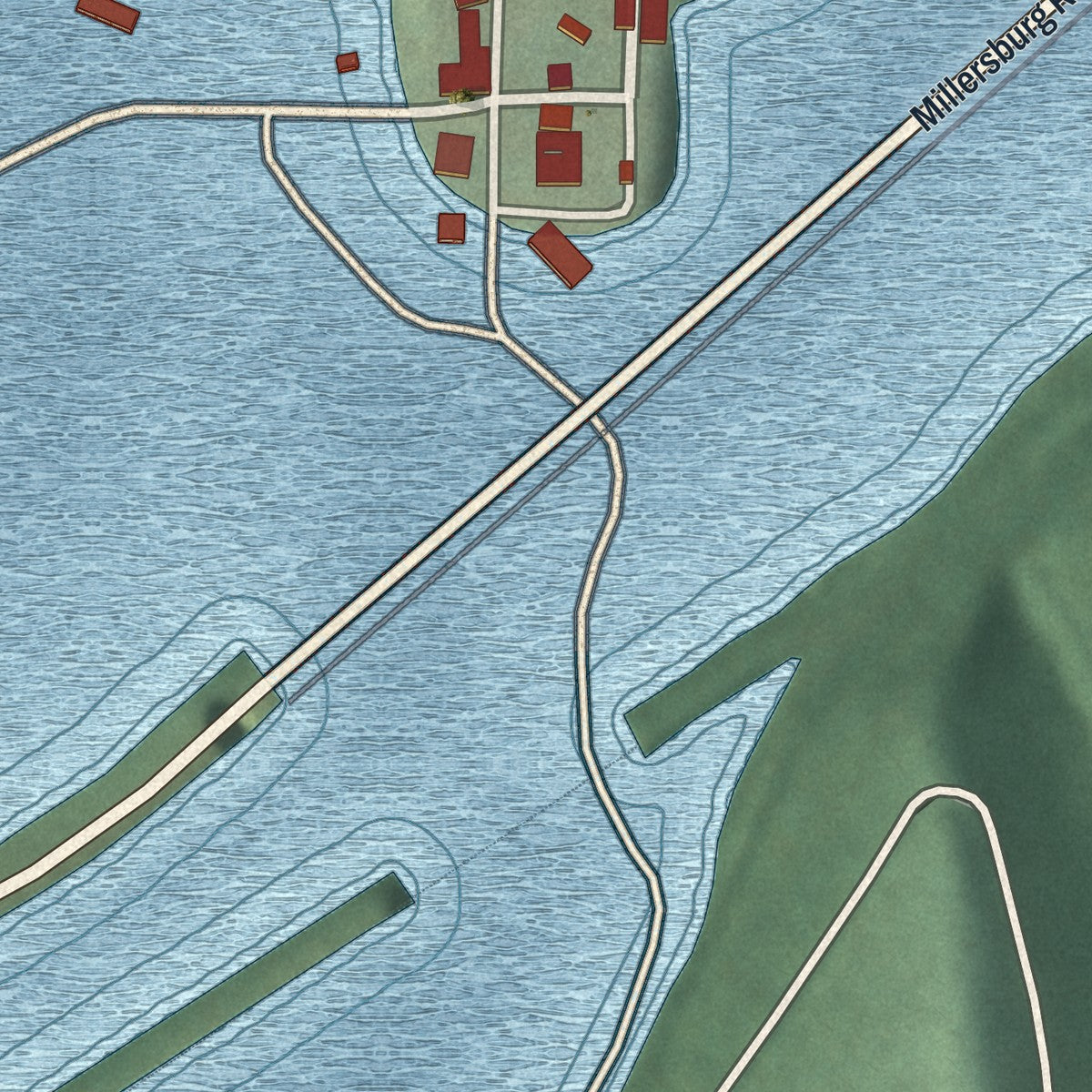 Close-up of the map of Brinkhaven, Ohio print showing street and building detail