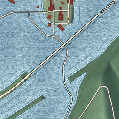 Close-up of the map of Brinkhaven, Ohio print showing street and building detail