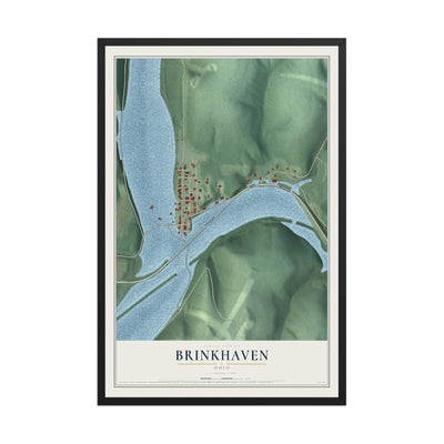 Map of Brinkhaven, Ohio, 12 x 18 inch print in a black wood frame