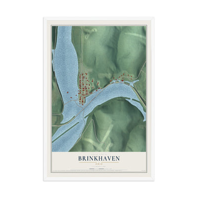 Map of Brinkhaven, Ohio, 12 x 18 inch print in a white wood frame