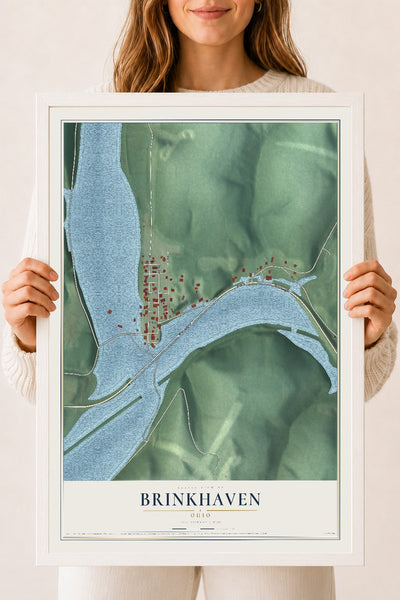 Map of Brinkhaven, Ohio, 18 x 24 inch print in a white wood frame