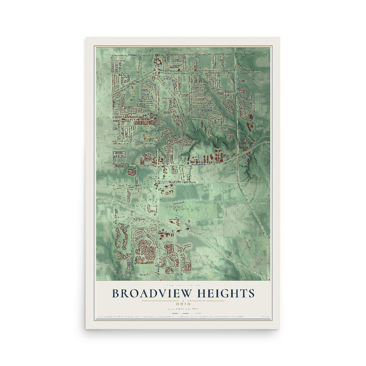 Map of Broadview Heights, Ohio, 12 x 18 inch unframed archival matte print