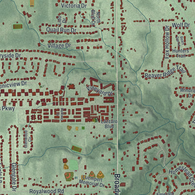 Second close-up of the map of Broadview Heights, Ohio print showing more streets and buildings