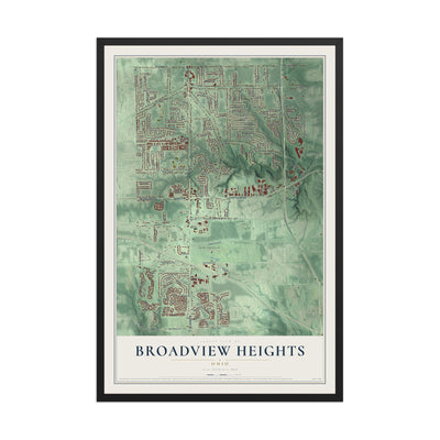 Map of Broadview Heights, Ohio, 12 x 18 inch print in a black wood frame