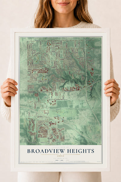 Map of Broadview Heights, Ohio, 18 x 24 inch print in a white wood frame
