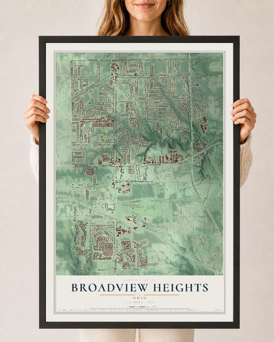 Map of Broadview Heights, Ohio, 24 x 36 inch print in a black wood frame