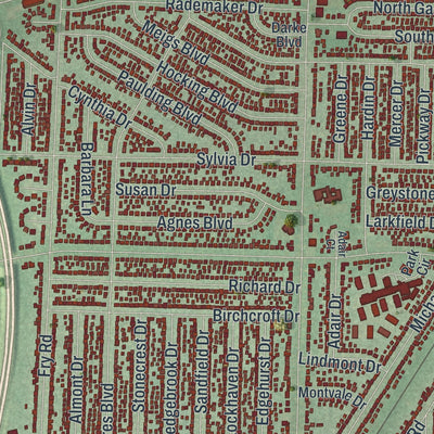 Close-up of the map of Brook Park, Ohio print showing street and building detail