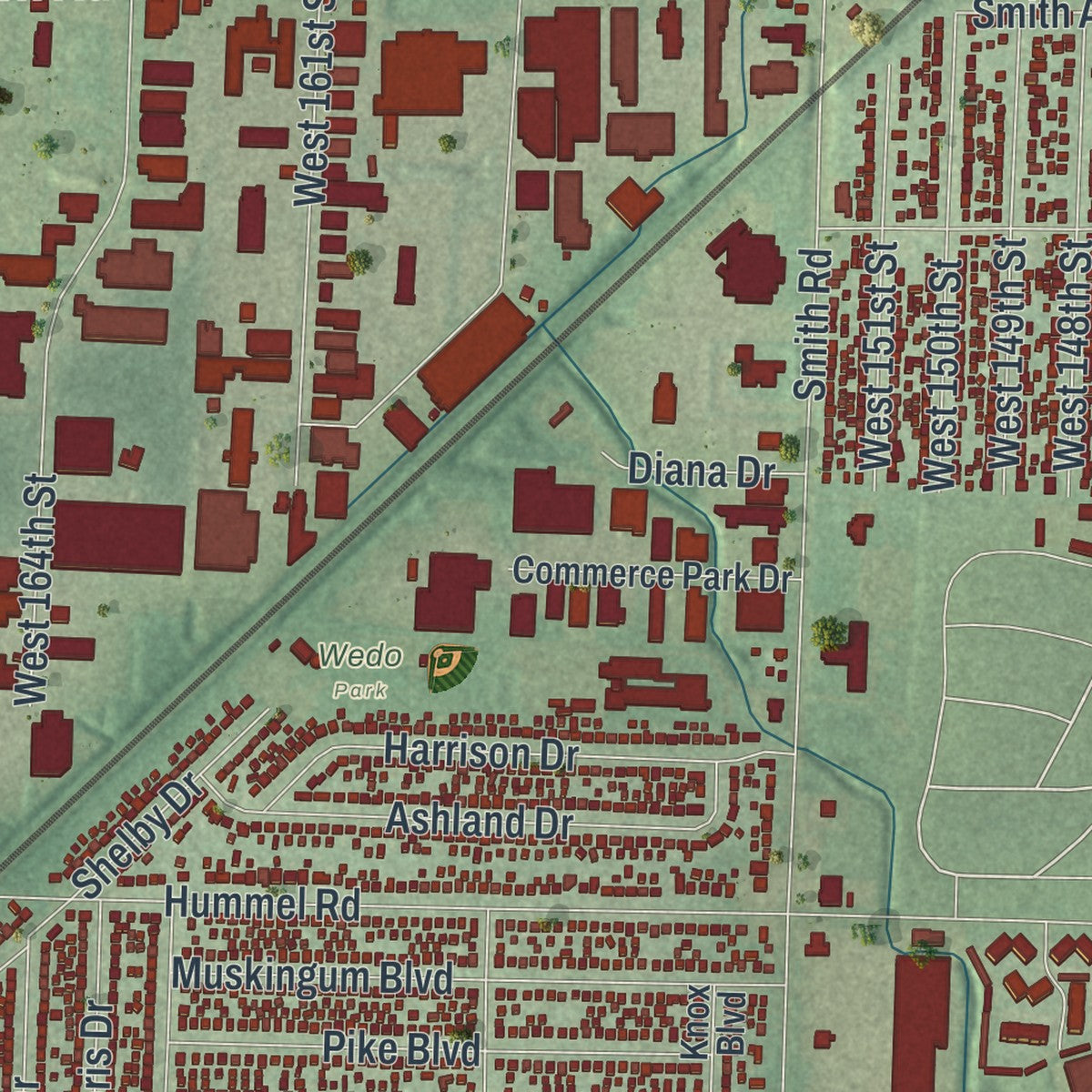 Second close-up of the map of Brook Park, Ohio print showing more streets and buildings