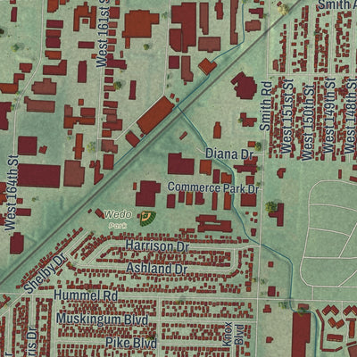 Second close-up of the map of Brook Park, Ohio print showing more streets and buildings