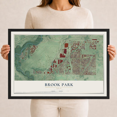 Map of Brook Park, Ohio, 12 x 18 inch print in a black wood frame