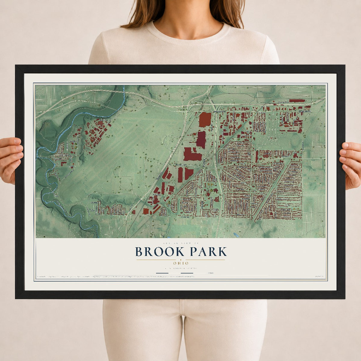 Map of Brook Park, Ohio, 18 x 24 inch print in a black wood frame