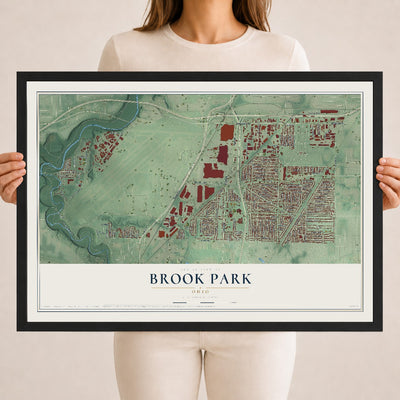 Map of Brook Park, Ohio, 18 x 24 inch print in a black wood frame