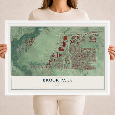 Map of Brook Park, Ohio, 18 x 24 inch print in a white wood frame
