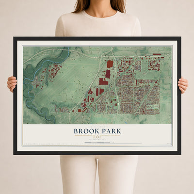 Map of Brook Park, Ohio, 24 x 36 inch print in a black wood frame