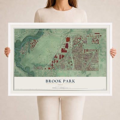 Map of Brook Park, Ohio, 24 x 36 inch print in a white wood frame
