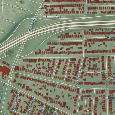 Close-up of the map of Brooklyn Centre, Ohio print showing street and building detail