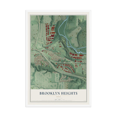 Map of Brooklyn Heights, Ohio, 12 x 18 inch print in a white wood frame