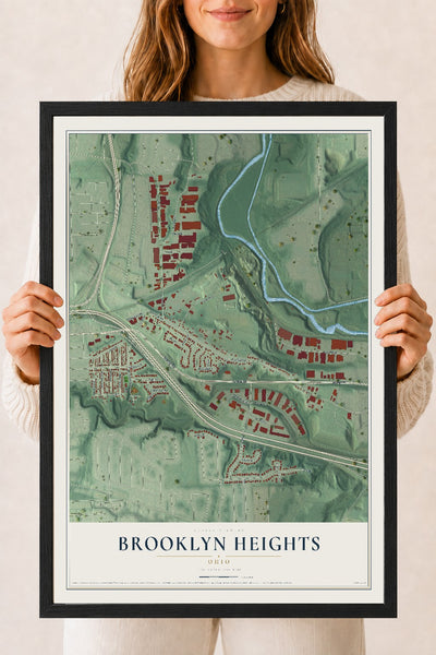 Map of Brooklyn Heights, Ohio, 18 x 24 inch print in a black wood frame
