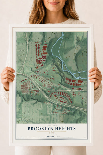 Map of Brooklyn Heights, Ohio, 18 x 24 inch print in a white wood frame