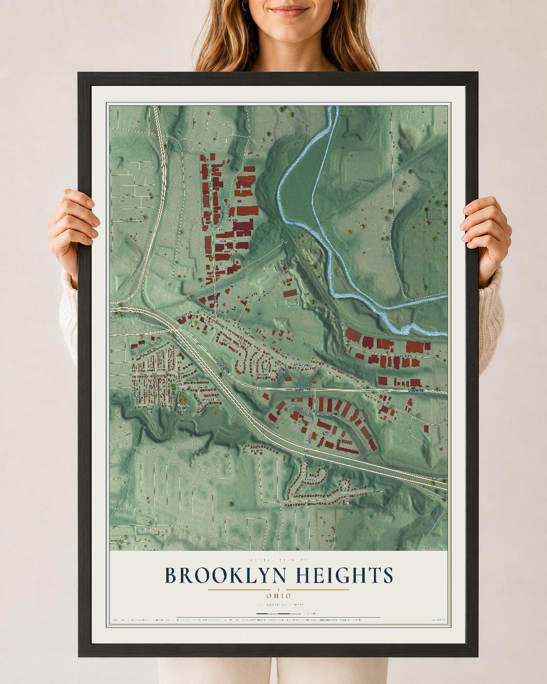 Map of Brooklyn Heights, Ohio, 24 x 36 inch print in a black wood frame