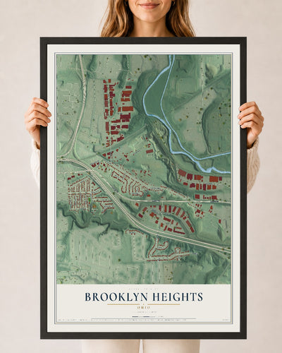 Map of Brooklyn Heights, Ohio, 24 x 36 inch print in a black wood frame