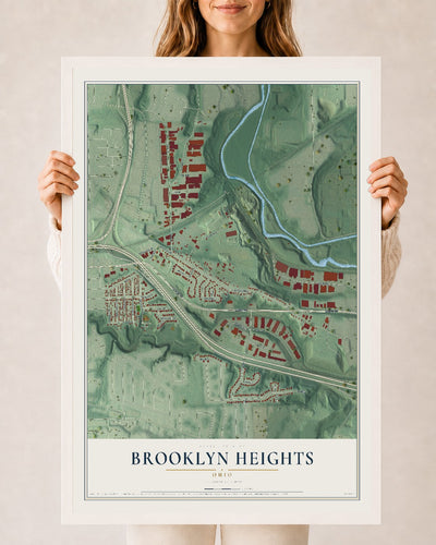Map of Brooklyn Heights, Ohio, 24 x 36 inch print in a white wood frame